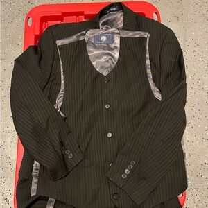 Men's Black Pinstripe Blazer, Vest and Black Band